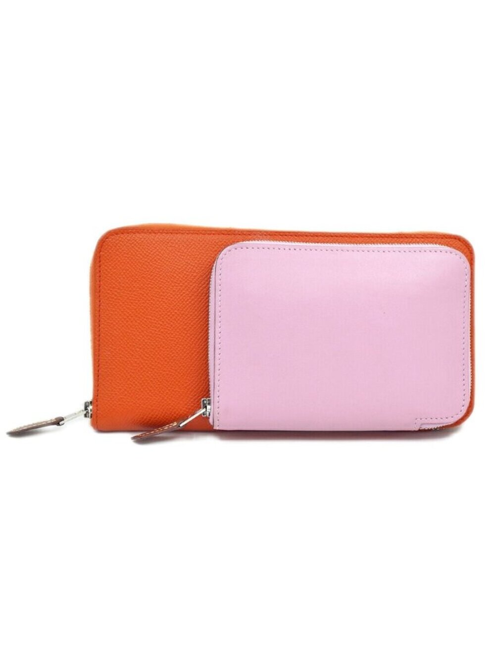 Hermes Nouveau to Go Zip Wallet Orange Pink Silver
